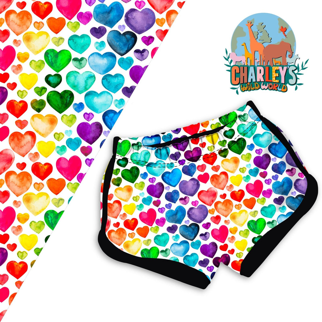 Rainbow Hearts Retro Shorts - Charley's Wild World